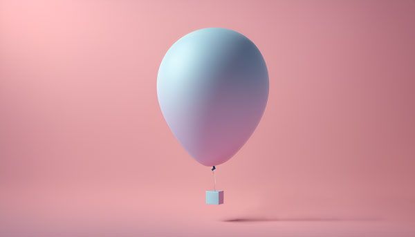 Un ballon de baudruche volant auquel est attaché un petit cube